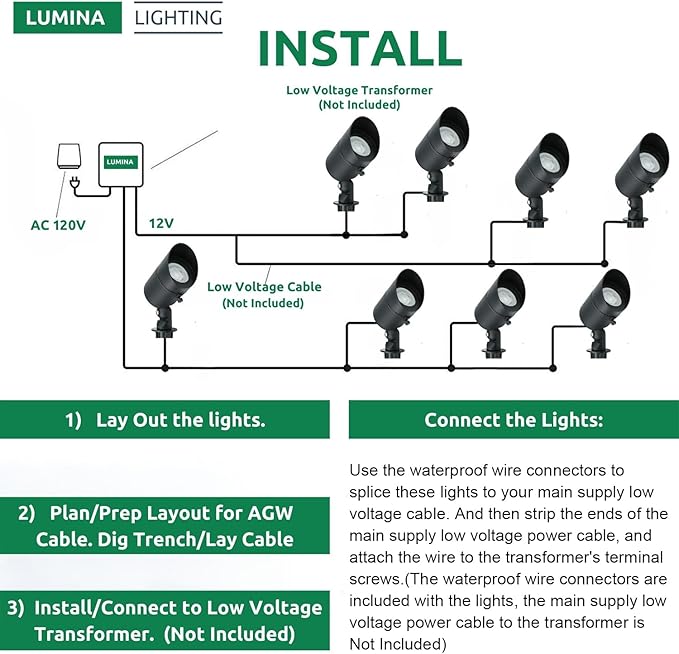 Lumina Lighting® 5W Landscape Lighting 12V Landscape Lights Low Voltage Landscape Spotlights Warm White Waterproof | Lumora