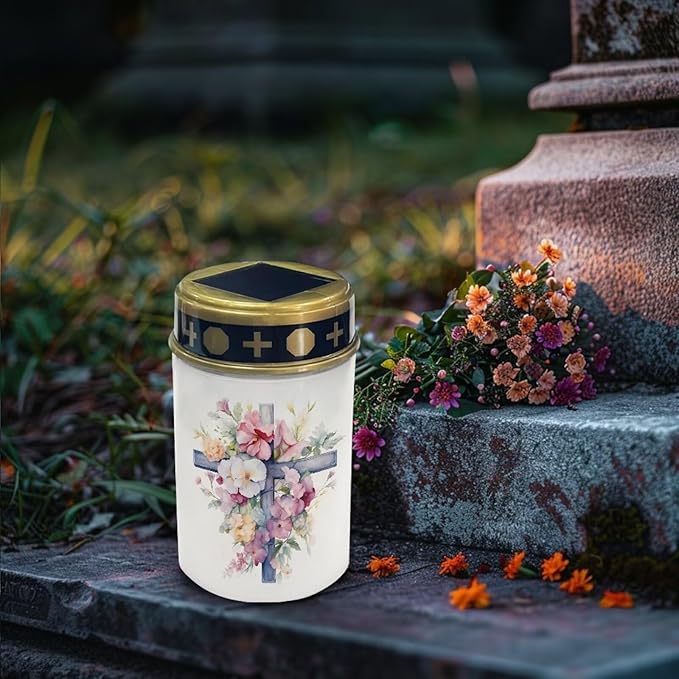 Crucifixion Solar Lights Outdoor Cemetery Floral Be Still and Know That I am God Cemetery Solar Lights Solar Lights Grave Decorations for Cemetery Dad