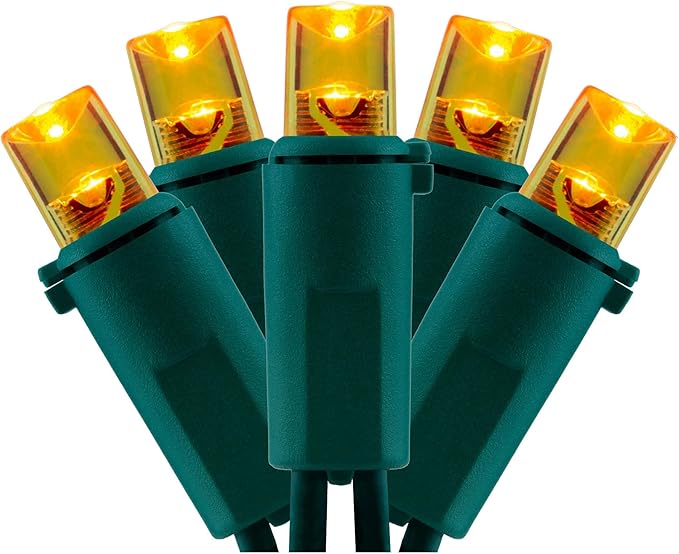 YULETIME 200 Orange Wide Angle LED Christmas Lights, 66 Feet Green Wire UL Certified 5mm Holiday String Light Set (Orange)