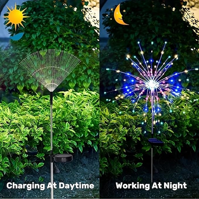 PINHEN Solar Firework Lights, 2 Pack Solar Garden Lights 200 LEDs 8 Lighting Modes Solar Lights Outdoor Waterproof for Garden Path Yard Patio Walkway Pathway Party Wedding Decorative (Warm White)