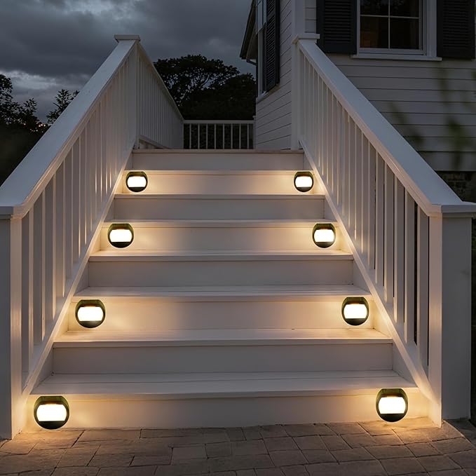 Sublume Solar Fence Lights, 6 Pack Outdoor Step Lights, IP65 Waterproof, 3000K Warm-White, Dusk to Dawn Outdoor Lighting Decor for Wall, Garage, Patio, Exterior, Porch