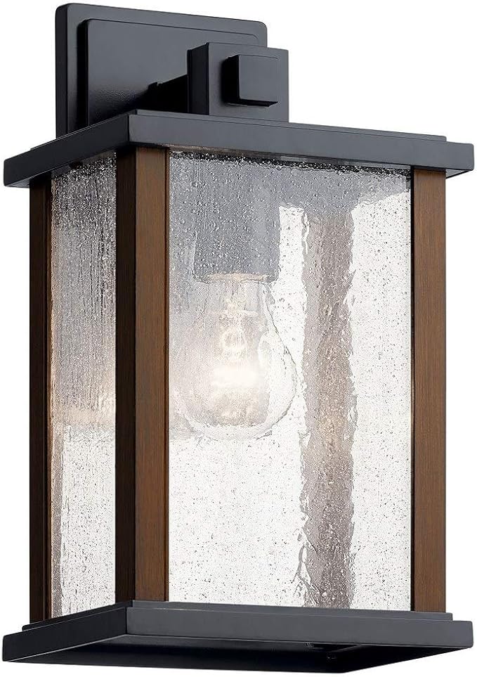 Kichler Marimount 12.75" Outdoor Wall Light in Black, 1-Light Exterior Wall Sconce with Clear Ribbed Glass, (12.75" H x 7.5" W), 59017BK