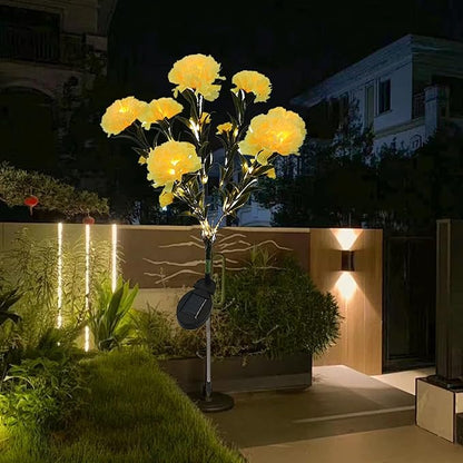 ZJchao Solar Flower Lights LED Carnation Shaped Decorative Light Outdoor Garden Yard Lawn (Yellow)