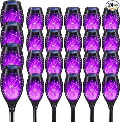Solar Lights Outdoor Decorations, Upgraded Purple Flickering Flame, Waterproof Halloween Torch Lights, Tiki Torches for Outside Patio Pathway Decor, 6 Pack (24)
