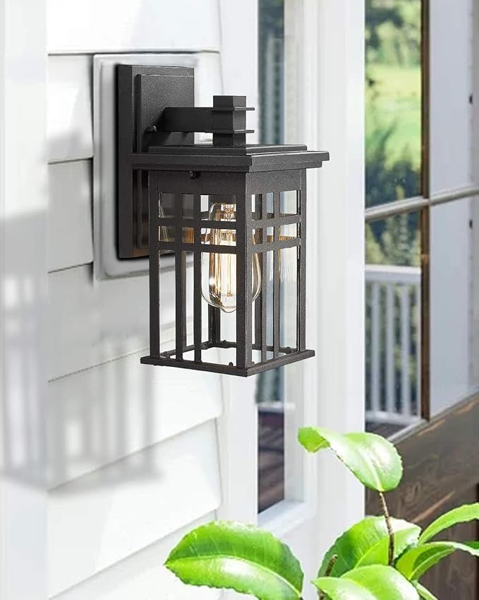zeyu 1-Light Exterior Wall Mount Light Fixtures, Outdoor Wall Sconce Lantern in Black Finish with Clear Glass | Lumora