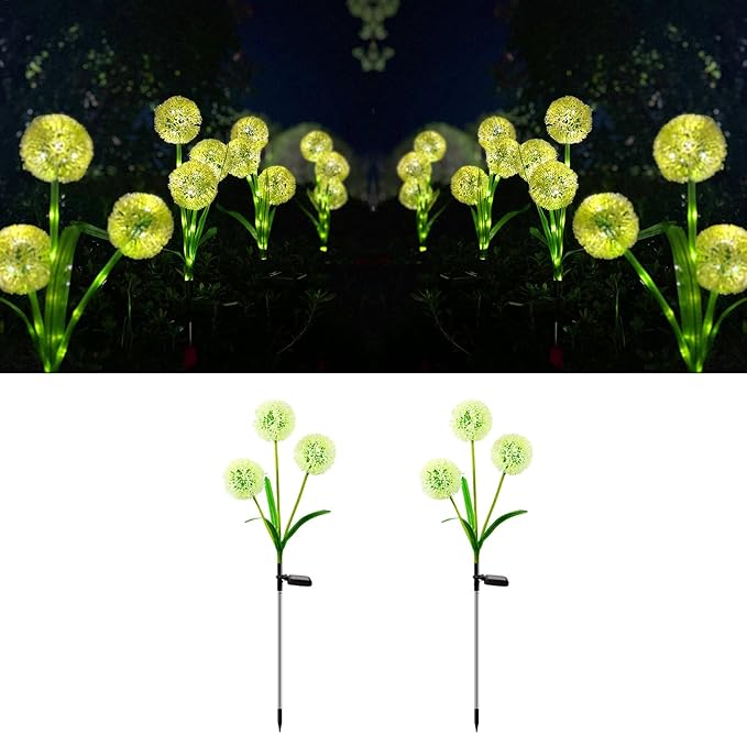 Solar Lights Outdoor, Decorative Animal & Flower Shaped Landscape Lights with Warm/Colorful LED, Auto On/Off Waterproof Solar Powered Decor for Yard Lawn Patio Gift Idea (Warm-Dandelion-2pack)