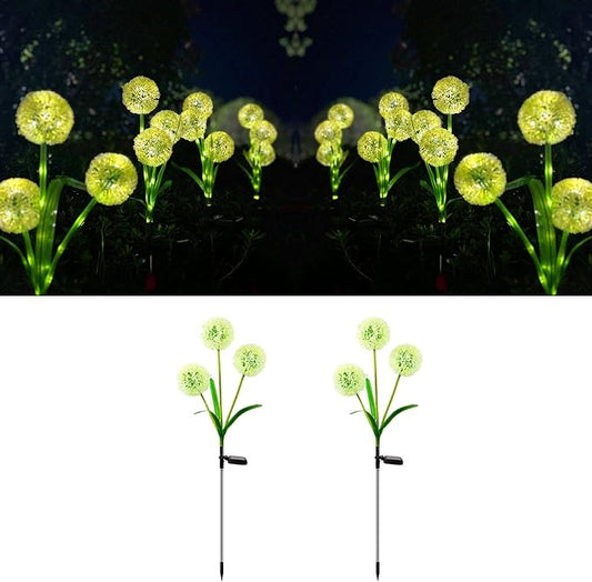 Solar Lights Outdoor, Decorative Animal & Flower Shaped Landscape Lights with Warm/Colorful LED, Auto On/Off Waterproof Solar Powered Decor for Yard Lawn Patio Gift Idea (Warm-Dandelion-2pack)