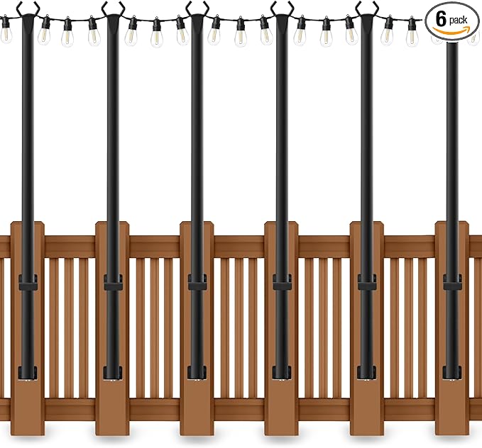 5 Ft String Light Poles 6 Pack, String Light Poles for Outside with Fixing Clips,Hanging Light Poles for Deck Fence | Lumora
