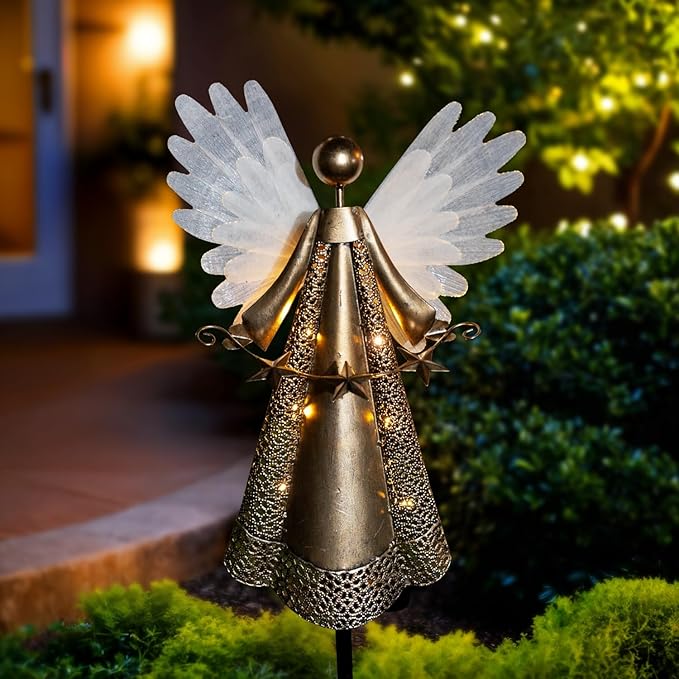 Solar Angel Garden Lights, Outdoor LED Metal Decor, Waterproof Pathway, Lawn Lighting, Unique Gift for Women, Mom | Lumora