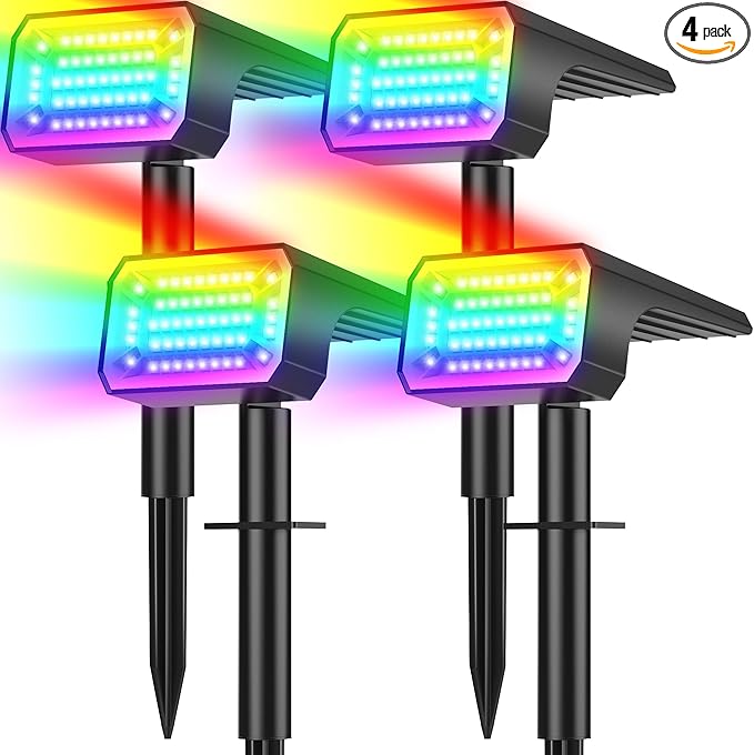 Solar Color Changing Spot Lights Outdoor Waterproof IP65, [4 Pack/32 LED/7 Modes] 2-in-1 Landscape Spotlights, Auto | Lumora