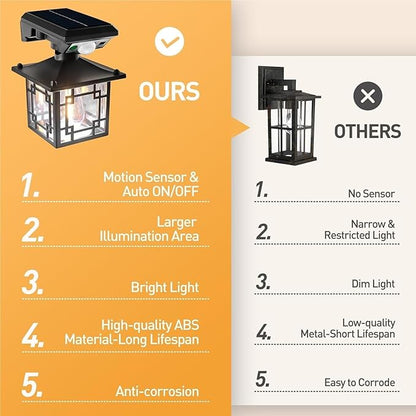 QUQUQ Solar Pathway Lights 2 Packs Solar Outdoor Wall Lights with Sensor Garden Retro Lantern Yard Patio Decor(Black1)