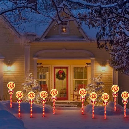 LAMPHOME Christmas Lollipop Pathway Lights，5PCS Decorations Outdoor Yard, Pathway Marker Stake Lights for Patio Ground Path Sidewalk Walkway Driveway