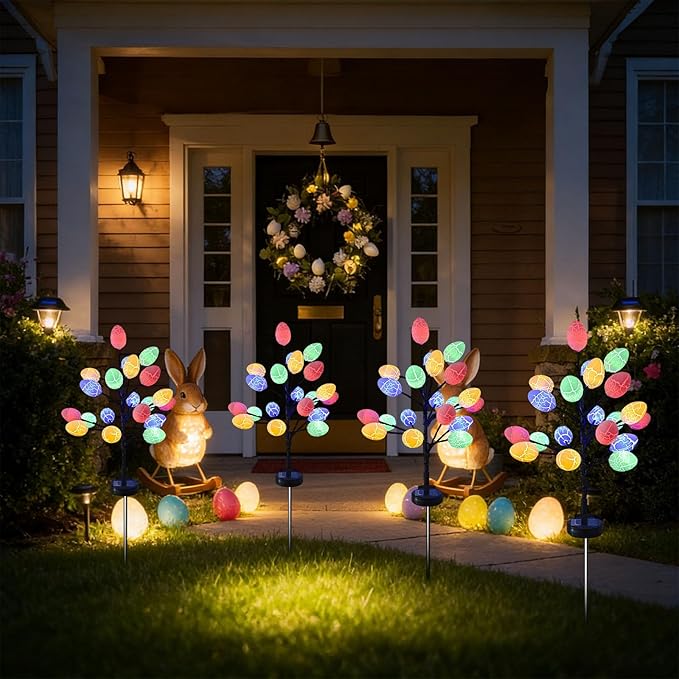 Solar Easter Egg Lights, Colorful Garden Swaying Firefly Light Outdoor Easter Lights Waterproof Solar Stake Light for Pathway Landscape Lawn Yard Porch Patio Spring Easter Decoration (L)