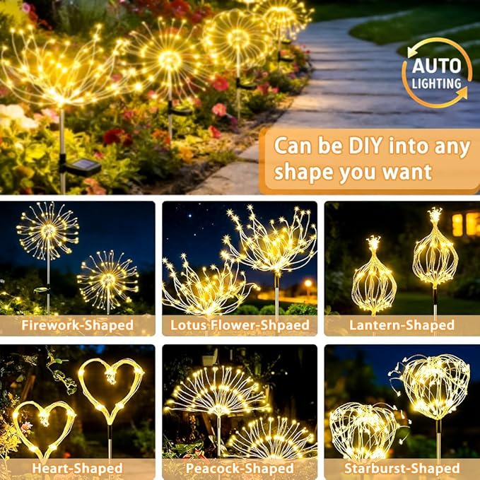 Solar Firework Lights for Outside, 150 LED 8 Modes Fireworks Solar Fairy Lights Outdoor Flowers for Garden Yard | Lumora