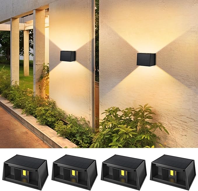 CORESLUX Solar Fence Lights Outdoor, Up and Down Outdoor Wall Lights, IP65 Waterproof Solar Fence Lights, Warm Outdoor Solar Lights for Backyard/Railing/Wall/Step/Patio, 4PCS