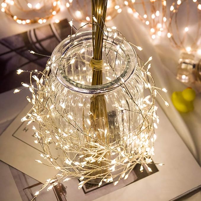 HANNAHONG 100 LED Fairy String Light for Wreath/Garland,Christmas Tree,Dorm,Bottel/Jar,USB Plug in Silver Wire Twinkle Lights,Waterproof Halloween Thanksgiving Wedding Party Décor (2 Pack,Warm White)