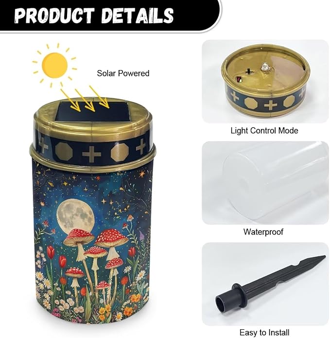 Mushroom Moon Solar Powered Garden Lights Pathway Solar Lights Outdoor LED Solar Light Bright Solar Yard Lights Waterproof Garden Lights for Walkway