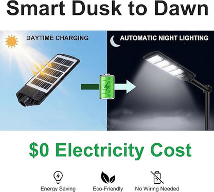 Solar Street Light Outdoor, Motion Sensor Solar Powered Lights, Dusk to Dawn Flood Lights with Remote Control, Waterproof Security Lighting for Yard Driveway Pathway Parking Lot Patio Porch