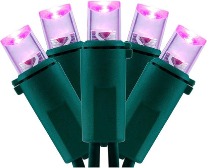 YULETIME Pink Wide Angle LED Christmas Lights with Green Wire, 66 Ft 200 Count UL Certified Commercial Grade 5mm Holiday String Light Set (Pink)