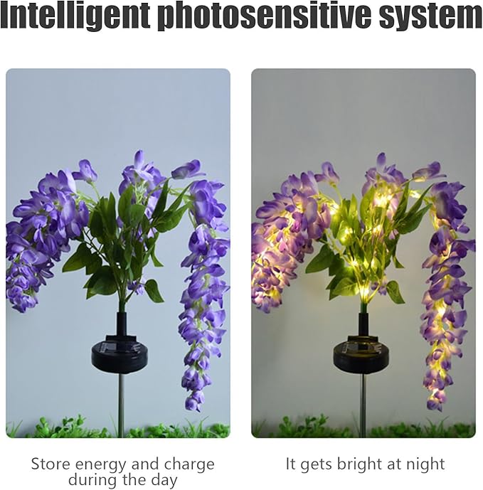 Solar Garden Lights Outdoor Waterproof Decorative Solar Lights Outdoor 1 Pack with Wisteria Flower Garden Decor Yard Patio Lawn, Gifts for Mother's Day Mom Women (Pink)