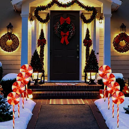 Candy Christmas Decorations Pathway Outdoor Solar Lights, 29 inches 80 LED Lighted Lollipop Solar Christmas Lights with 8 Modes Waterproof String Lights, Outdoor Lights for Yard Patio Walkway-4PCS