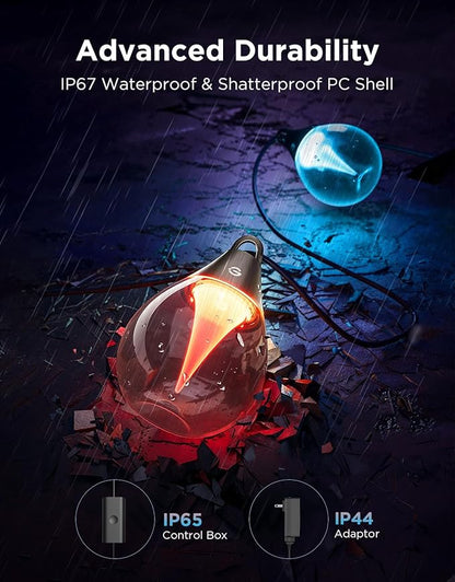 Govee Outdoor Clear Bulb String Lights 144ft, RGBWIC Smart Outdoor Lights with 45 Dimmable LED Bulbs, 111 Scene Modes, IP67 Waterproof Shatterproof, Works with Alexa, Google & Matter for Patio