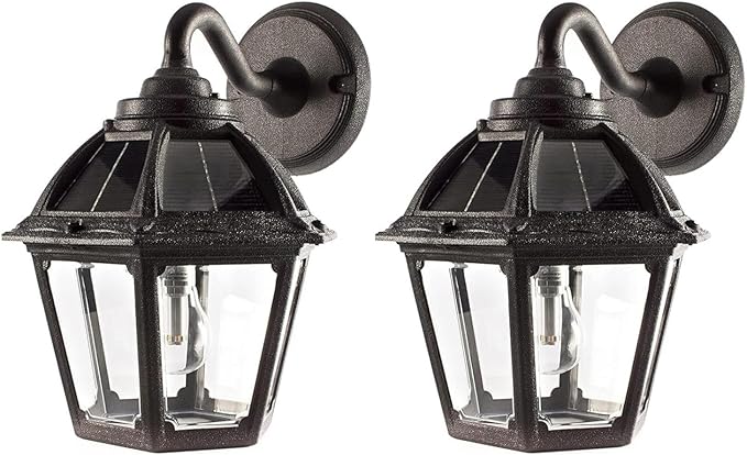 Gama Sonic Polaris Solar Wall Sconce Light, Outdoor Warm White LED Exterior Lamp, Black UV Protected Resin for Coastal Areas, for Walkways, Pathway, Columns, Sheds, Piers (177BP250010) 2 Pack