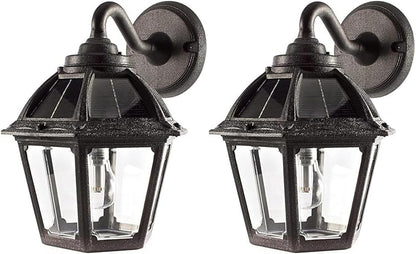 Gama Sonic Polaris Solar Wall Sconce Light, Outdoor Warm White LED Exterior Lamp, Black UV Protected Resin for Coastal Areas, for Walkways, Pathway, Columns, Sheds, Piers (177BP250010) 2 Pack