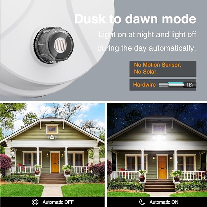 Onforu 70W LED Dusk to Dawn Flood Lights, 7000LM White Exterior Security Outdoor Lighting,IP65 Waterproof Outdoor 3 Adjustable Heads Photocell Light Fixture,6500K Floodlight for Garage,Patio,Yard
