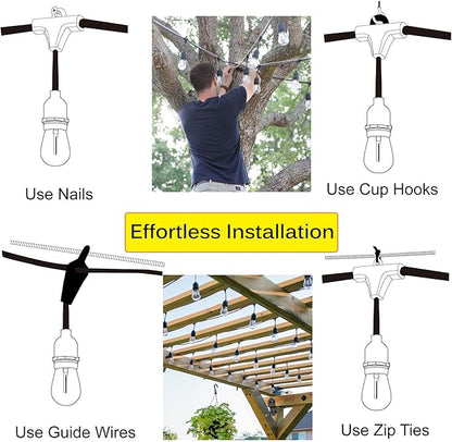 Outdoor String Lights LED 100FT Heavy-Duty Patio Lights String with 32 Dimmable Shatterproof Plastic Bulbs for Gazebo Pergola Bistro Lights Linkable