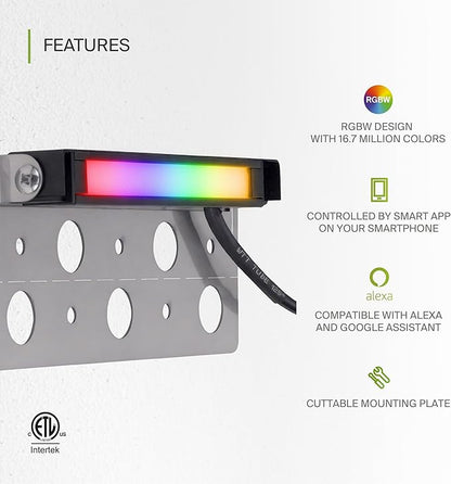 ASD LED 7 Inch Retaining Wall Light Fixture, Hardscape Paver Lighting | RGBW, App & Voice Control, Waterproof, ETL Listed | 3W 110LM RGB-2700K-6500K 12V | Landscape Step Illumination | Black, 8 Pack