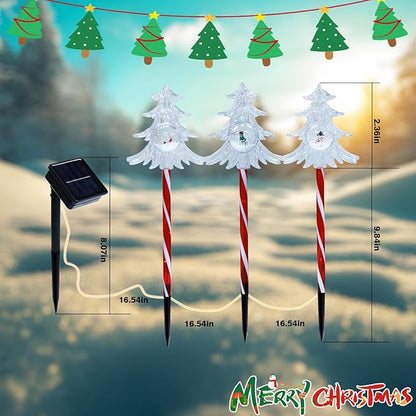 Solar Christmas Pathway Lights Outdoor Decorations, 8 Modes Multicolored Tree Candy Lights, Waterproof Solar Christmas Stake Lights for Yard Walkway Lawn Porch Holiday Decor（3PC）