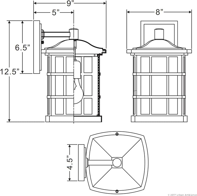 Urban Ambiance Luxury Craftsman Outdoor Wall Light, Small Size: 13" H x 8" W, with Tudor Style Elements, Highly-Detailed Design, High-End Black Silk Finish and Water Glass, UQL1232