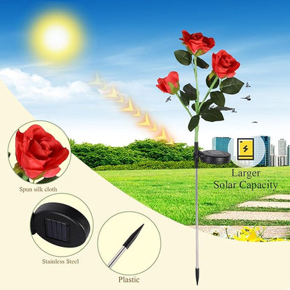 Crowye 8 Pcs Solar Flower Lights 4 Styles Led Solar Rose Lily Sunflower Daisy Garden Flowers Lights Waterproof Solar Outdoor Lights for Yard Patio Lawn Pathway Walkway Garden Halloween Decoration