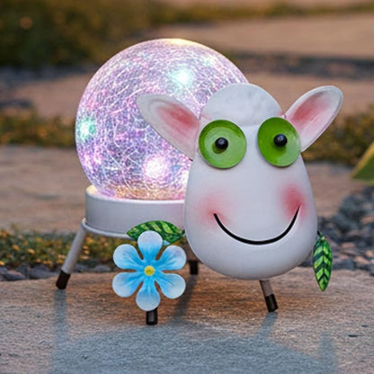 Solar Lights Outdoor Sheep Decor with Crackle Glass Globe Lights - Cute Metal Sheep Decor for Yard Lawn Patio Porch Pathway Tabletop, Housewarming Gifts for Mom Women