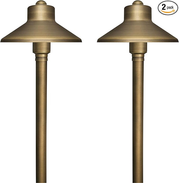 GKOLED Solid Brass Landscape Path Lights (5" Shade, 20" Tall), Low Voltage LED 3W 12-24V China Hat Path Lighting | Lumora