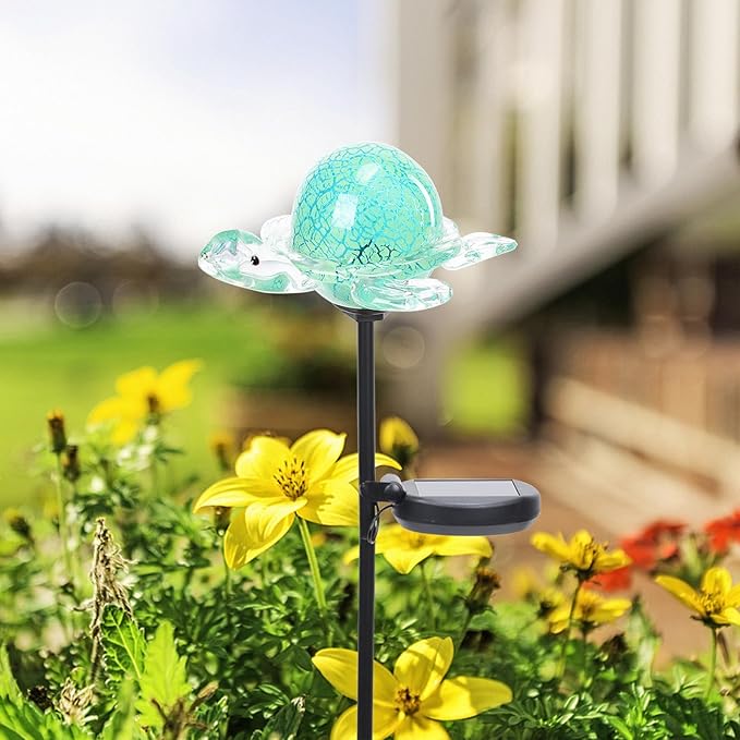 Bshine Solar Garden Decoration Outdoor Turtle Lights, Hand Blown Glass Waterproof Solar Light Stake Decorate Paths, Pathways, Lawns and Yards Art for Mom Gifts