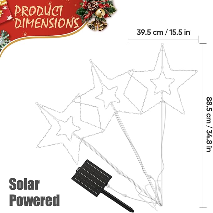 DAMEING 3 Pack 34in Solar Star Lights, Large Solar Garden Decorative Star Lights, Solar Landscape Lighting for Outdoor Lawn Yard Walkway Pathway Garden Decor(Multi-Colored)