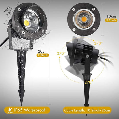 LED Landscape Lighting High Power 18W Outdoor Garden Lights,120V AC,Warm White Waterproof Spotlights for Yard,Patio,Lawn,Wall, Flood,Driveway,Tree Flag Light,Metal Ground Stake (2 Packs)