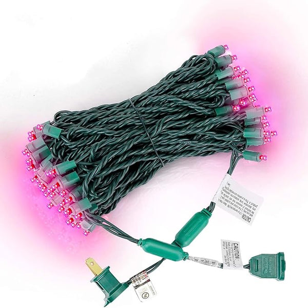 100 Counts Pink LED Christmas Lights – 50ft 5mm Pink Valentine's Day Lights Outdoor Commercial Grade Waterproof | Lumora