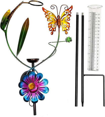 NUOBESTY Solar Outdoor Pathway Lights LED Solar Stake Lamp Butterfly Windmill Rain Gauge Lawn and Patio Decor