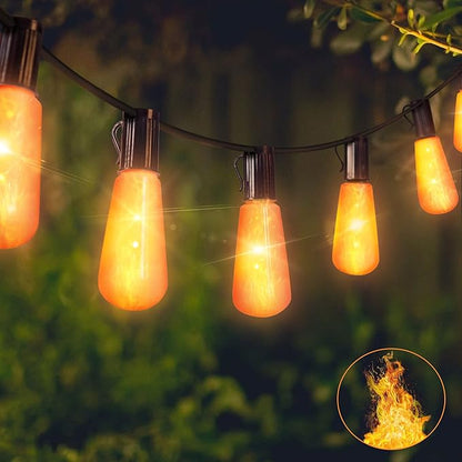 Flickering Flame String Lights,22Ft 20LED Lights for Outside,Plug in Garden Light for Halloween Christmas Indoor Outdoor Decor,Connectable Backyard Decorative Lights Cafe Bistro Patio