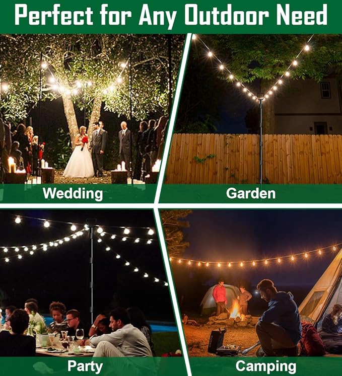 10Ft String Light Poles for Outside - 2 Pack Adjustable Metal Poles for Outdoor String Lights, Rustproof & Sturdy | Lumora