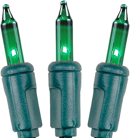 Novelty Lights 50 Feet 100 Bulbs Traditional Incandescent Mini Lights, Green on Green Wire with 6" Spacing, Commercial Grade and UL Listed for Indoor/Outdoor Use, End-to-End Connectable