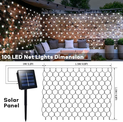 echosari Solar Net Lights Outdoor, 100 LED 5Ft x 5Ft Bush Net Light Outdoor Mesh Lights Auto On/Off 8 Modes for Tree Fence Wall Roof Backyard Bush Decor (Cool White)