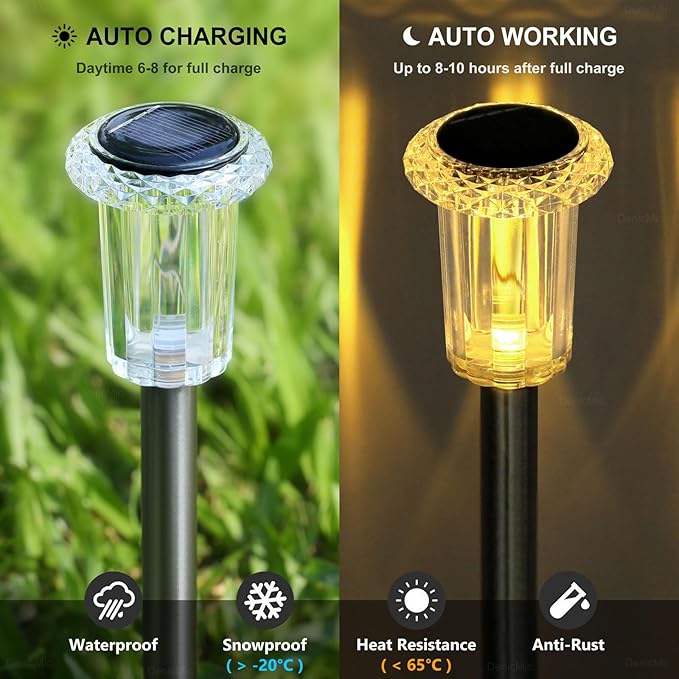 DenicMic Solar Lights Outdoor 15 Pack Waterproof 3000K Warm White LED Stainless Steel Stake Outside Lights for Yard | Lumora