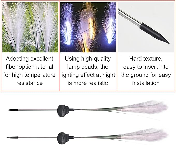 2 Pack Solar Outdoor Lights, Reed Solar Swaying Lights, Sway by Wind, Garden Lights, Landscape Lighting, Decorative Lights for Yard, Pathways, Outdoor Lamp, Security Lights Outdoor