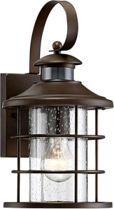 John Timberland Hogan Vintage Outdoor Wall Light Fixture Oil Rubbed Bronze 14" Seedy Glass Dusk to Dawn Motion | Lumora