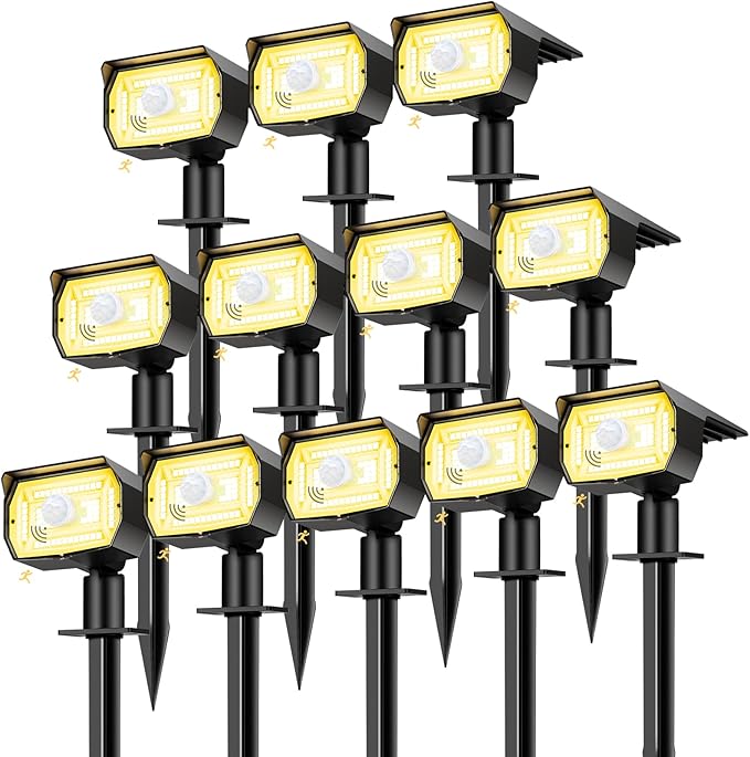 nipify 12 Pack Solar Spot Lights Outdoor Motion Sensor with 3 Modes,Solar Spotlights Outdoor Waterproof 2-in-1 Auto | Lumora