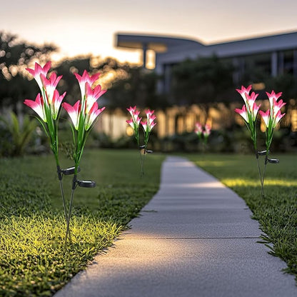 Outdoor Solar Lights, 2 Pack Solar Garden Lights with Lily Flowers, Waterproof Garden Light Outdoor - Yard Decorations for Patio Yard Decoration (Pink)